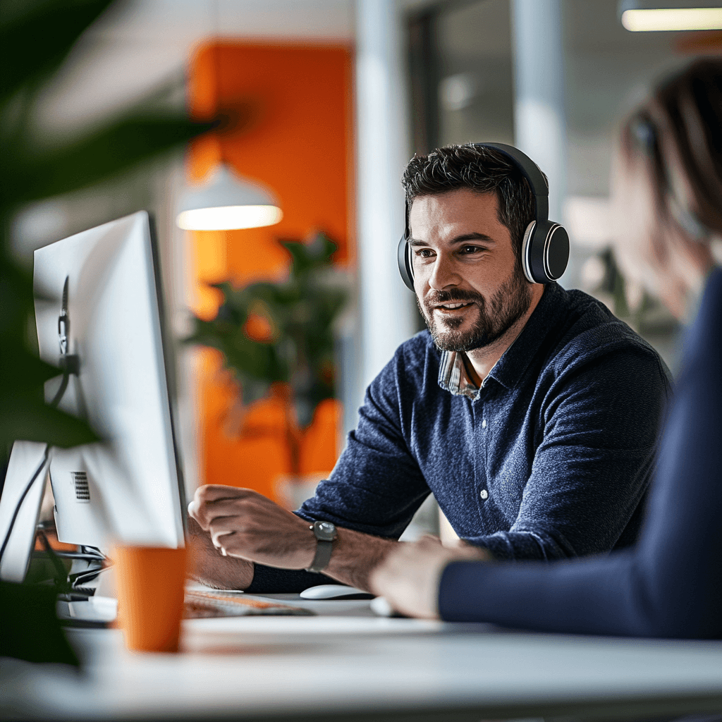 Business person with headphones