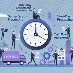Illustration of specialists efficiently processing chiropractic claims within the same day to reduce A/R days and improve cash flow