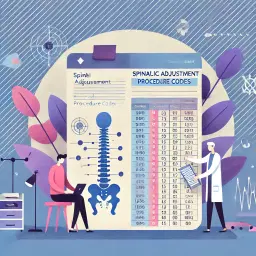 Illustration of specialists reviewing complex chiropractic-specific CPT and ICD-10 codes for spinal adjustments and therapeutic procedures