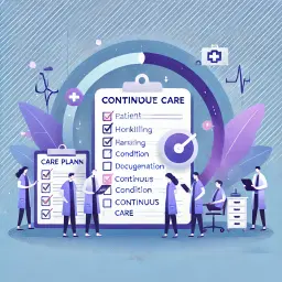 Illustration of healthcare team managing long-term patient care plans and documentation for chronic conditions