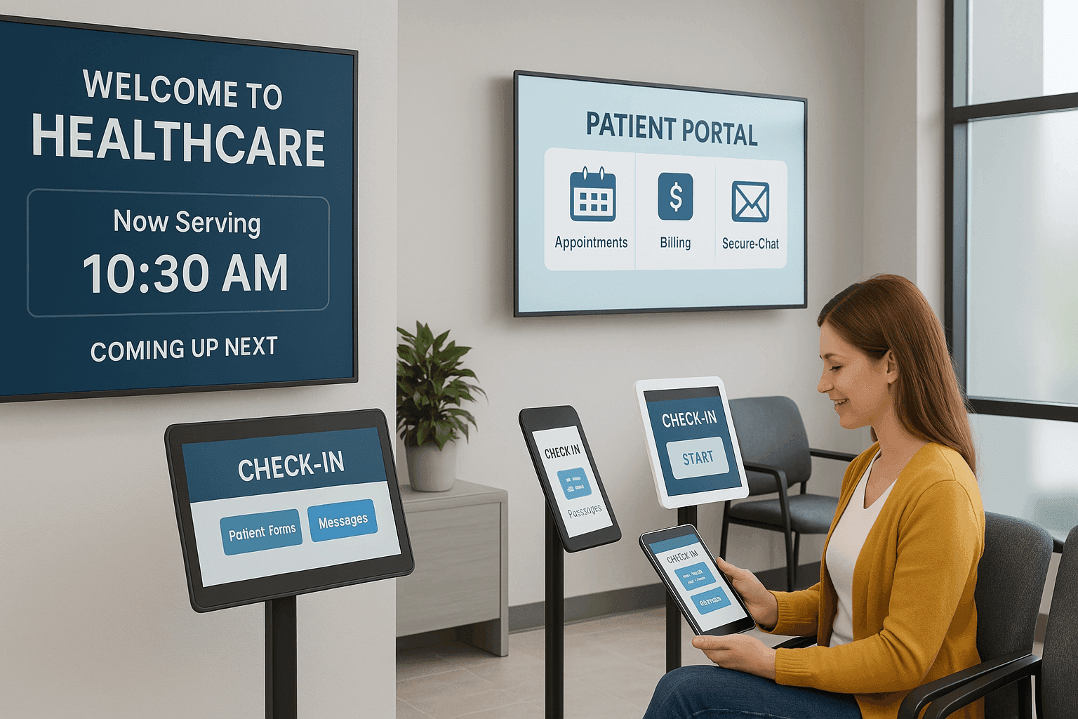 Healthcare professional demonstrating digital billing technology to an engaged patient