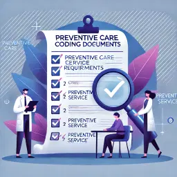 Illustration of specialists managing preventive service codes and screening requirements to maximize reimbursement