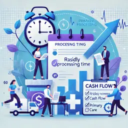 Illustration of efficient team expediting primary care claim processing with reduced accounts receivable timeframes