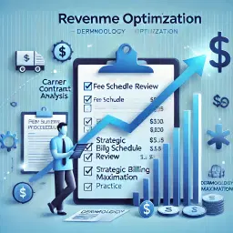 Illustration showing same-day dermatology claim processing with expedited revenue cycle and reduced accounts receivable timelines