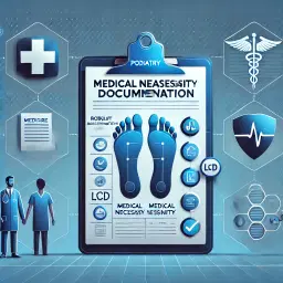Illustration showing podiatry medical necessity documentation protocols meeting Medicare LCD requirements for foot care services